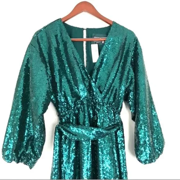 Anthropologie Green Metallic Lisabette Sequined Mini Dress NWT Size XS - Picture 9 of 9